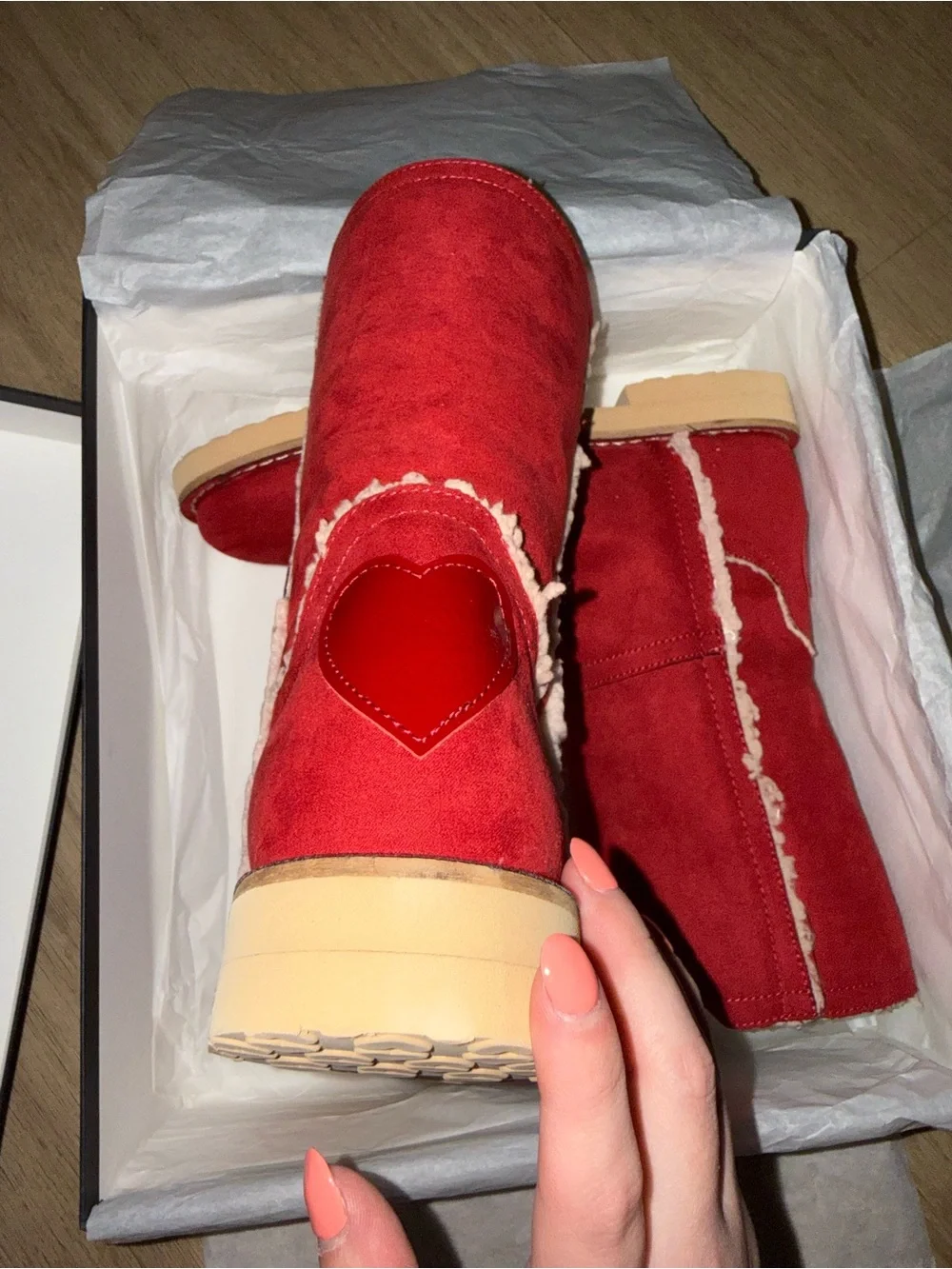 Moschino Red Suede Shearling-Trim Winter Boots